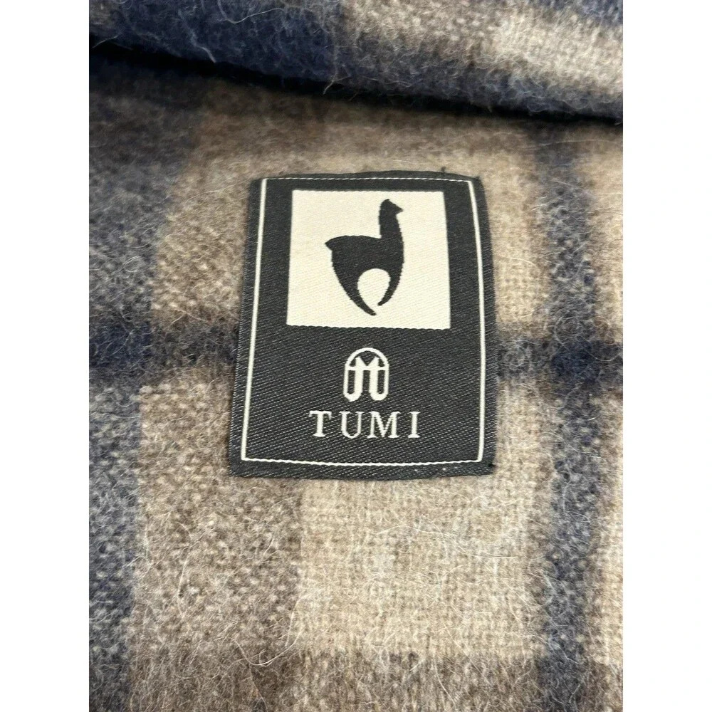 Tumi Superfine Alpaca Plaid Blanket Handcrafted Brown Blue Handcrafted 78x 60